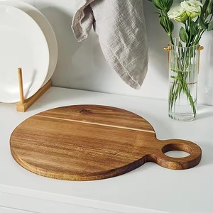 Planche à découper ronde en bois d'acacia avec poignée, planche à fromage en bois écologique pour la cuisine, charcuterie, passe au lave-vaisselle - Product Image 1