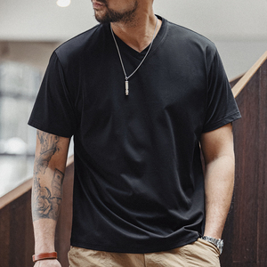 T-shirt homme Maden en gros, style vintage, décontracté, séchage rapide, col en V, uni, à manches courtes, haut d'été - Product Image 4