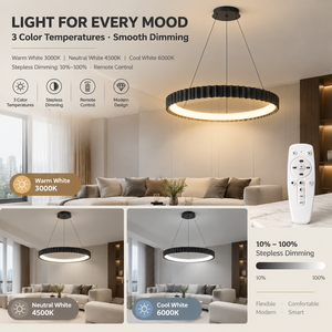 Suspension LED moderne minimaliste en métal noir et acrylique 29W avec télécommande et gradation progressive pour chambre à coucher - Product Image 2