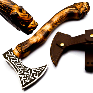 Hacha de doble hoja de acero inoxidable de primera calidad con mango de madera de palisandro, tipo tomahawk, con funda, para bricolaje, modelo corto, superventas al por mayor - Product Image 1