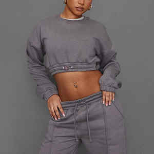 Conjunto de Dos Piezas para Mujer, Estilo Europeo Americano, Sexy y a la Moda, Combinación de Colores Gris, Casual, Transpirable, Pantalones Anchos de Poliéster, Cortos - Product Image 6