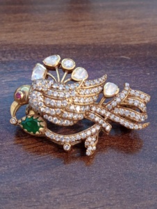 <b>Gold</b> Plated Bird Brooch with Moissanite and Polki Pave Setting Unisex Wedding Fashion Accessory for <b>Clothes</b> - Product Image 3