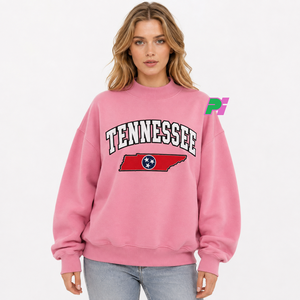 Sudadera rosa de cuello alto con letras TENNESSEE y aplique de mapa, sudadera gruesa de cuello alto para invierno - Product Image 1