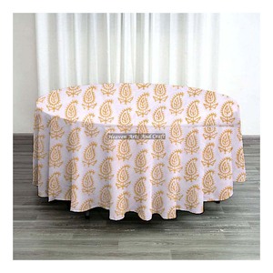Nappe ronde florale en coton tissé de qualité supérieure, imprimée à la main, pour restaurant, cuisine, salle à manger - Product Image 1