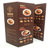 Brochure de menu personnalisée pour restaurant, trifold, impression offset sur carton duplex, dépliant publicitaire