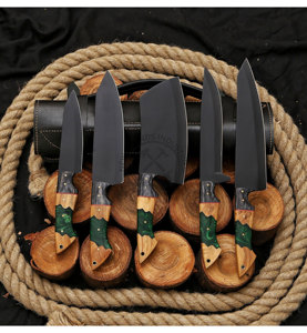 New Wholesale Rare Hand Forged J2 Stainless Steel Powder Coated Chef <b>Knife</b> Dining Kitchen <b>Knives</b> <b>Set</b> w/ Resin wood Handle - Product Image 6