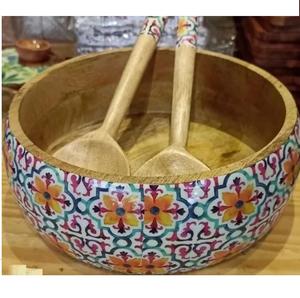 Tazón para servir ensalada de frutas y verduras, para uso en mesa de madera, artículo decorativo, diseño estampado en esmalte, tazón redondo y profundo para servir comida - Product Image 5