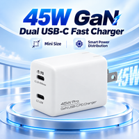 Chargeur mural compact 45W GaN Mini double USB-C PD à charge rapide avec protection ignifuge pour smartphones, tablettes et ordinateurs portables