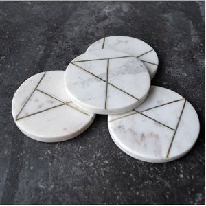 Stylish Design <b>Marble</b> <b>Coaster</b> With Brass Strip Stone <b>Coaster</b> With Brass Mats & Pads At very low factory Price - Product Image 5