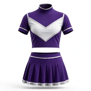 Women's Custom Cheerleading Uniform Set <b>Short</b> Sleeve Crop Top and <b>Pleated</b> <b>Skirt</b> - Product Image 1