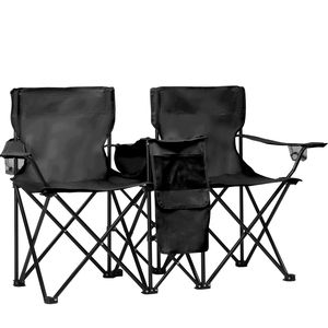 Sedia da Campeggio Pieghevole Leggera e Portatile a 2 Posti con Ombrellone Rimovibile Nero - Product Image 1