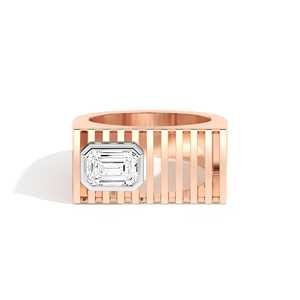 Anillo de Oro Ancho Personalizado con Diamante Esmeralda de 1 Quilate Creado en Laboratorio, Oro 10k 14k 18k, Banda de Jaula Audaz, Fabricante de Joyería al por Mayor, Engaste de Bisel - Product Image 3