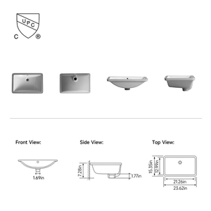 Lavabo Cuadrado NV2289 de 600x390x185mm, Ecológico, Resistente al Agua, Moderno, de Cerámica para Baño - Product Image 2