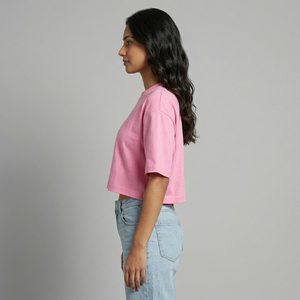 T-shirts courts roses pour femmes, col rond, manches courtes, coupe ample, t-shirt uni pour femmes, 100% coton, style été, t-shirt pour femmes - Product Image 4