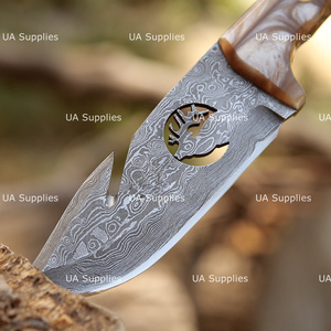 Couteau de chasse et de survie en acier Damas de haute qualité, lame fixe à pointe tombante, bord droit, pour activités de plein air, camping et bushcraft, manche en résine - Product Image 4