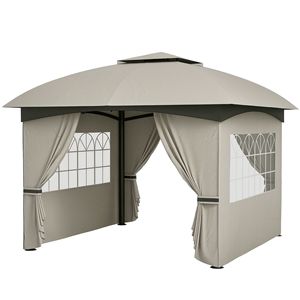 Gazebo da Giardino a Doppio Tetto 3,35m x 3,35m Grigio Chiaro con Telaio in Acciaio Zincato e Finestre a Chiesa con Tende - Product Image 1