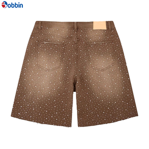 Custom Breathable Knitted Straight Mid Waist Summer Hip Hop Rhinestone Denim Shorts <b>Men</b> Stylish Premium Eco-Friendly Streetwear - Product Image 2