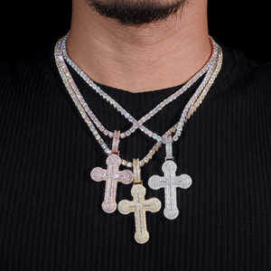 Luxury Fine Hip Hop Jewelry <b>Iced</b> <b>Out</b> VVS Moissanite 925 Sterling Silver Cross Shape Design Charm Pendant for Men Rapper Gifts - Product Image 3