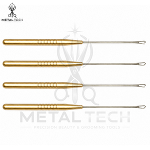Stainless Steel Gold Handle Hair Extension Pulling <b>Needle</b> Latch Hook Wire <b>Threader</b> Set Bulk Supply Salon Accessories - Product Image 3
