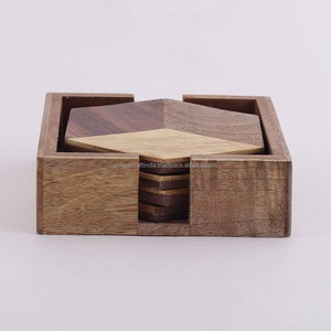 Juego de Posavasos de Madera de Acacia Hechos a Mano, Diseño Geométrico Moderno, Posavasos de Primera Calidad de 5 mm de Grosor, Estilo Clásico - Product Image 2