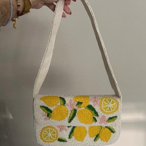 Bolso Rectangular Hecho a Mano con Cuentas, Lavable, con Bordado de Poliéster y Cuentas de Vidrio, con Diseños de Limones y Flores para Uso Diario - Product Image 2