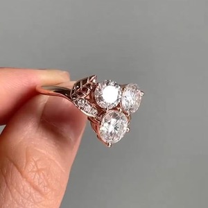 2.5 CT Round Cut Three Stone Leaf Band Style <b>Engagement</b> <b>Ring</b> <b>Nature</b> <b>Inspired</b> Botanical Leaf Accent <b>Ring</b> Floral Wedding <b>Ring</b> - Product Image 1