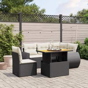 Ensemble de canapé de jardin en rotin PE noir 6 pièces avec housses amovibles - Product Image 1