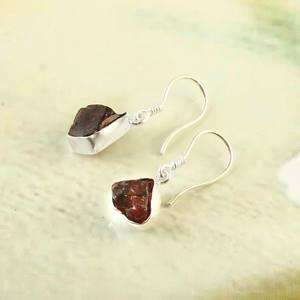 Handmade Rough <b>Garnet</b> Dangle <b>Earrings</b> Natural Red Gemstone Sterling Silver - Product Image 2