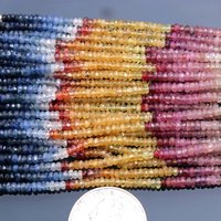 Perles Rondelles Facettées en Saphir Naturel Multicolore 3-3,5 mm, Fil de Pierres Précieuses Saphir Arc-en-ciel, Vente en Gros
