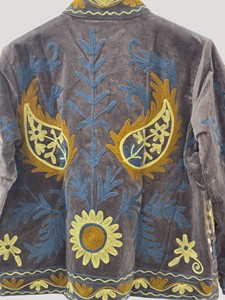 Chaqueta de terciopelo floral bordada a mano con cuello mandarín y manga larga para mujer, abrigo de otoño, talla grande - Product Image 4