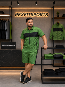 REXFIT SPORTS 2026 Customized <b>Men</b>’s Forest <b>Green</b> Nylon <b>Short</b> Sleeve Tracksuit Set Full Zip Jacket and <b>Shorts</b> Custom Sportswear - Product Image 6
