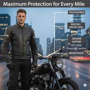 Professional Men's Genuine <b>Leather</b> Motorbike Gloves Long <b>Cuff</b> Touring Racing Motorcycle Protective Gloves Custom Logo - Product Image 4