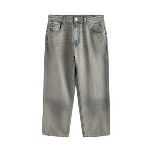 Jean en denim de coton délavé coupe droite pour homme, taille mi-haute, coupe ample, décontracté, pour l'automne - Product Image 3