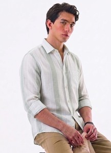 Chemise décontractée à double boutonnage en popeline de lin/coton respirante à manches longues et col rabattu pour homme Enovate Logan - Product Image 2