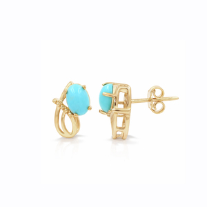 Boucles d'oreilles clous ovales en turquoise plaqué or 1 micron, finition rhodium, bijoux de créateur modernes et tendance - Product Image 1