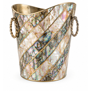 Seau à glace en nacre avec poignées en laiton, fait main, incrustation de coquillages naturels, refroidisseur à vin et champagne pour bar à domicile - Product Image 1