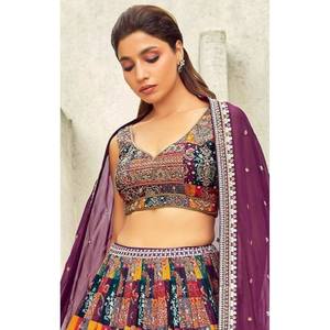 DISEÑADOR GEORGETTE IMPRESIÓN DIGITAL TRABAJO LEHENGA CHOLI CON DUPATTA WINE - Product Image 4