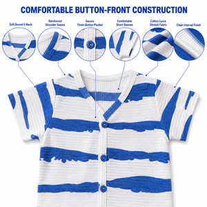 Ensemble t-shirt et short en coton tricoté rayé, col en V, tenue décontractée d'été pour homme - Product Image 5