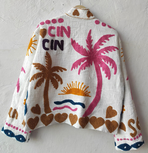 Sujani Embroidered Leather Bomber <b>Jacket</b> Reversible Floral Design Autumn Stand Collar - Product Image 5