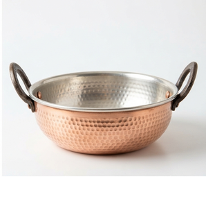 Vintage Copper Hammered Kadahi With Brass Handles <b>Stainless</b> <b>Steel</b> Lining Vintage Cookware For Stovetop Cooking - Product Image 5