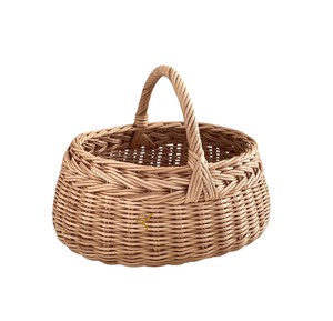 Rattan Picnic <b>Basket</b> Boat Shaped Two Tone Striped <b>Wicker</b> <b>Storage</b> Hamper with High Handle Open Top Garden Flower Gathering <b>Basket</b> - Product Image 2