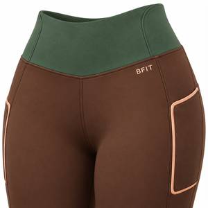 Women's High Waist Full Length <b>Leggings</b> With Side Pockets Solid Color Sporty Style Stretch Breathable <b>Knitted</b> Fabric - Product Image 5