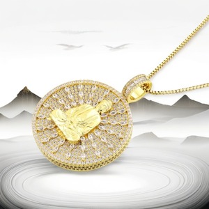 Pendentif Bouddha personnalisé, charme rond micro-incrusté, bijoux plaqués or, médaillon pour hommes et femmes - Product Image 4