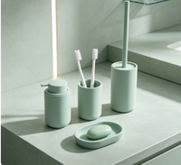 Ensemble d'accessoires de salle de bain en résine, 4 pièces, vert mat, distributeur de savon en plastique, gobelet pour brosse à dents, brosse de toilette, porte-savon