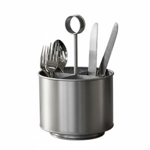 Classy Silver Color Metal Kitchen <b>Utensil</b> Holder With Round Shape Flatware Organizer For Countertop Storage Caddy - Product Image 6