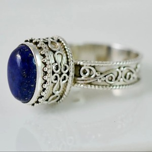 <b>Lapis</b> <b>Lazuli</b> <b>Ring</b> 925 Sterling Silver Handmade Boho Statement Promise Jewelry for Women Natural Oval Shape Gemstone Jewelry - Product Image 3