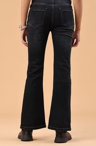 Boot Cut Mid Waist <b>Stretch</b> <b>Denim</b> Jeans Black Blue Vintage Ripped Eco-Friendly Washable Cotton Hand-painted Design - Product Image 4