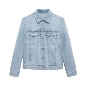 Veste en jean délavée bleu clair pour homme, 100% coton, boutons métalliques, coupe décontractée, style vintage, col rabattu - Product Image 3