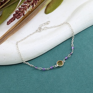 Minimalist 925 Silver Chain <b>Bracelet</b> With <b>Amethyst</b> And Citrine Bezel Set Stones <b>Bracelets</b> For Everyday Wear - Product Image 6