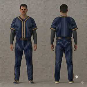 Custom Men's Baseball Uniform Set Blue Yellow Striped Jersey Pants Breathable <b>Button</b> Closure Regular Fit All Seasons - Product Image 1